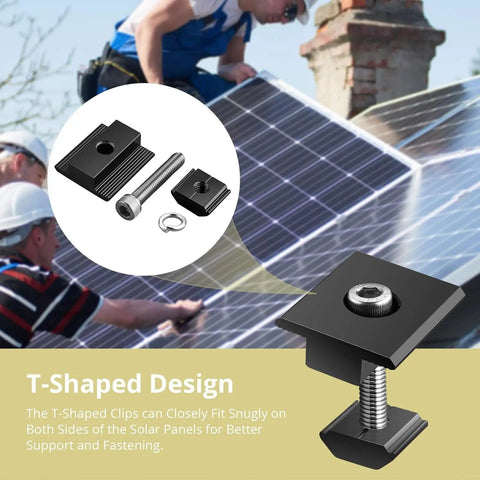 10 Pack Aluminum T Shaped Solar Panel Center Clamps with M8x49mm screws on metal roof installation