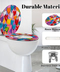 Generic Round Resin Toilet Seat for Bathroom with colorful heart design, 16.5 inches length, durable resin material.