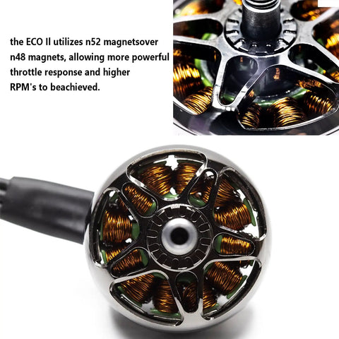 Close-up of 2207 Brushless FPV Drone Motor for 5 Inch Quads 2400KV with arc magnets and precision bearings, showing copper windings.