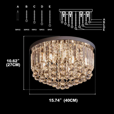 Shimmering Crystal Chandelier Lighting For Bedroom Living Room Hallway Bar And Dining, 8 Lights, Dope Modern Chrome Flush Mount Ceiling Light, 15.75 Inch Wide G9 Bulbs Not Included