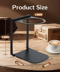 Compact Portable Coffee Maker Stand With Foldable Base shown on wooden table, detailed measurements included
