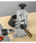 Heavy Duty Manual Wire Stripping Machine With Hand Crank And Electric Drill Drive For Professional Cable Cutting on wooden table.