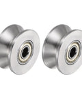 Stainless Steel 2 Pack 1.89 Inch V Groove Track Casters With Double Bearing Rollers Built Tough For Smooth Sliding Gates showcasing dual bearing wheels.