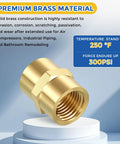 Three Pack Brass Pipe Fittings 3/8 Inch Female NPT To 1/4 Inch Female NPT Brass Coupling Hex Head Connector For Air Oil And LP Gas