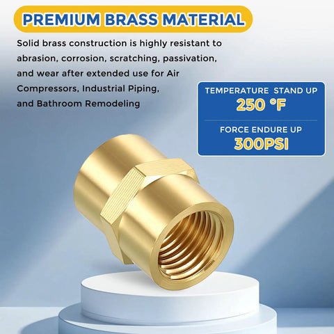 Three Pack Brass Pipe Fittings 3/8 Inch Female NPT To 1/4 Inch Female NPT Brass Coupling Hex Head Connector For Air Oil And LP Gas