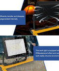 Back and side view of Beastly Bright 21000 Lumen LED Work Light With Tripod Stand Three Adjustable Heads Each With Its Own Switch IP66 Waterproof