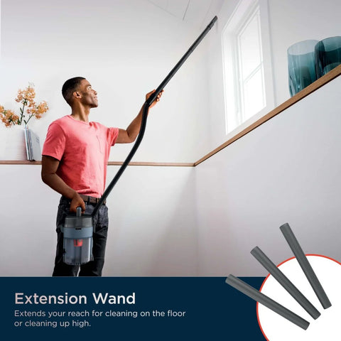 Man using MessMaster Portable Wet Dry Vacuum One Gallon Capacity With True Grip Accessory Suite Corded for high cleaning