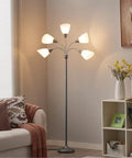 Five Head Floor Lamp With Adjustable Gooseneck Arms And Large Frosted Shade For E26 A19 Bulbs Perfect Reading Light For Living Room And Bedroom
