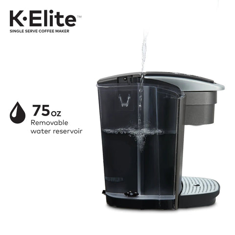 Kick Up Your Morning Routine With This Dope Single Serve Coffee Maker Featuring K Cup Compatibility Strong Brew And Iced Settings Programmable Temp Control Plus Multiple Cup Sizes In Solid Brushed Slate with 75oz removable water reservoir.