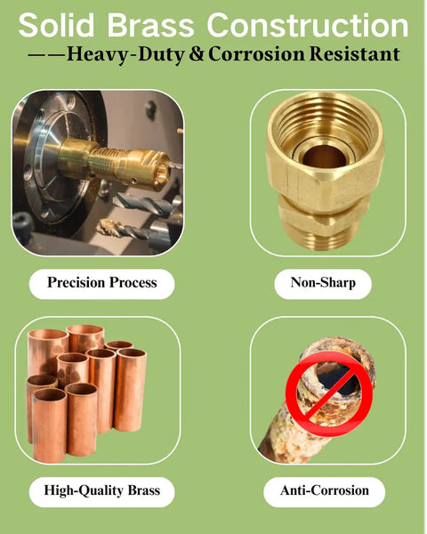 Heavy Duty Brass Garden Hose Swivel Adapter Three Quarter Inch GHT Male To Female Connector With Leak Proof Seal For RVs Garden Car Wash And More Universal Fit For Any Hose System And Quick Connection, solid brass close-up