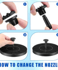 4 Pack Solar Bird Bath Fountain Pumps With 6 Nozzle Heads For Pond Garden Fish Tank Or Pool Battery Free Solar Powered Water Feature Kit Easy To Install And Great For Wildlife And Backyard Vibes showing nozzle installation steps