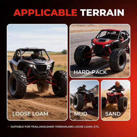 All Terrain Mud Tires Set Of 4 For ATV UTV Front 27x9-12 And Rear 27x11-12 6 Ply Tubeless With Non Directional Tread on ATV