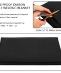 4 Pack 36 By 36 Inch Welding Blanket Heavy Duty Flame Retardant Carbon Felt Pad 3.5mm Thick Fireproof Mat shown being cut with scissors