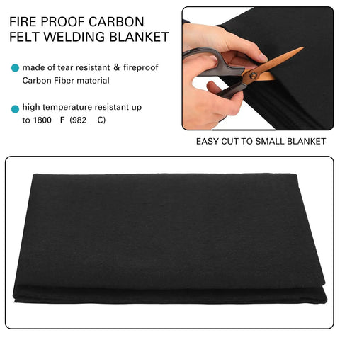 4 Pack 36 By 36 Inch Welding Blanket Heavy Duty Flame Retardant Carbon Felt Pad 3.5mm Thick Fireproof Mat shown being cut with scissors
