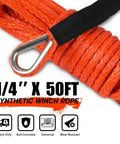 1/4 Inch By 50 Foot Orange Synthetic Winch Rope With Black Protective Sleeve, 10,000 Lb Load Capacity, Heavy Duty Nylon Braided Cable
