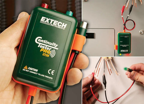 Remote And Local Continuity Tester With Detachable Remote Probe in use for electrical testing