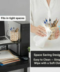 Crystal Pen Holder For Desk With Gold And Silver Metal Base on office desk, woman cleaning pen holder, small workspace accessory