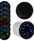 Front view of Nrkiscy 52mm oil pressure gauge kit with white housing and smoked lens, 7-color display