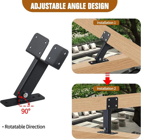 Three Piece Adjustable Roof Riser Brackets Kit In 304 Stainless Steel For Patio Garden Pergola Mounts, Beefy Heavy Duty Beams Brackets With 0 To 180 Degree Tilt, Weatherproof And Rust Resistant, Ideal For Wood Gazebo And Pergola Projects