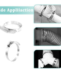 Six Piece Stainless Steel Hose Clamp Set For Ducts And Air Venting Including 4 Inch And 6 Inch Clamps, Rust Proof 304 Grade shown in use
