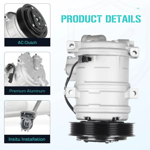Top Shelf Air Conditioning Ac Compressor With Integrated Clutch Kit Fits Honda Pilot Odyssey Ridgeline Acura Mdx Zdx 3.5L 3.7L showing AC clutch and premium aluminum design.