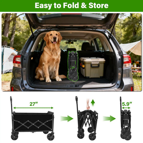 All-Terrain Folding Wagon Cart For Grocery, Camping And More, Heavy-Duty, Collapsible Utility Wagon With 360 Lb Capacity