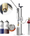 Heavy Duty Manual Aerosol Spray Can Refill Station Featuring Built Tough Adjustable Bottle Clamps For Fast Gas Loading and associated components.
