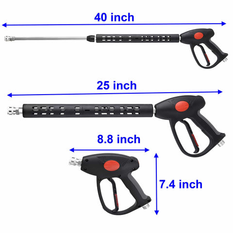 Heavy Duty Replacement Pressure Washer Gun With 40 Inch Extension Wand And Universal M22 14mm And 15mm Fittings, 5 Nozzle Tips, 4000 PSI Capacity