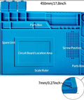 Pro Grade Silicone Repair Mat With Magnetic Features For Electronics Soldering, Two ESD Tweezers, Anti Static Wrist Strap, Built In Ruler, Magnetic Parts Areas, Screw Position Markers, 17.8 Inch By 11.8 Inch with labeled compartments