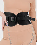 Heavy Duty Weightlifting Waist Belt With Thickened Metal Chain for back support during powerlifting worn by model