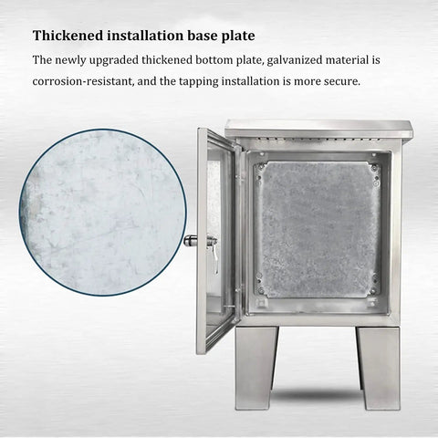 Stainless Steel Floor Standing Junction Box Waterproof Electrical Enclosure With Hinged Cover And Mounting Plate Built Like A Tank Durable Metal Electrical Box For Industrial And Outdoor Use L60 W20 H90 CM open with mounting plate