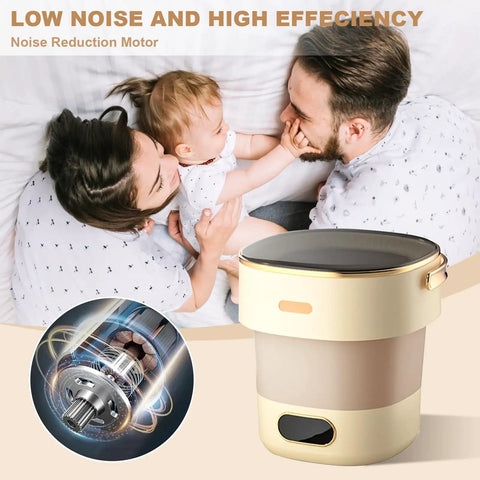 Portable Foldable Washing Machine 13 Liter Mini Washer With Spin Basket, showing a low noise motor design with family.