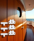 Set Of 3 White Ball Catch Latches For Cabinets And Cupboards Marine Grade Door Closures That Snap With Spring Back Plates Plastic Roller Catches Durable Cabinet Hardware For Home Improvement And Boat Projects. Mounted on a boat cabinet door