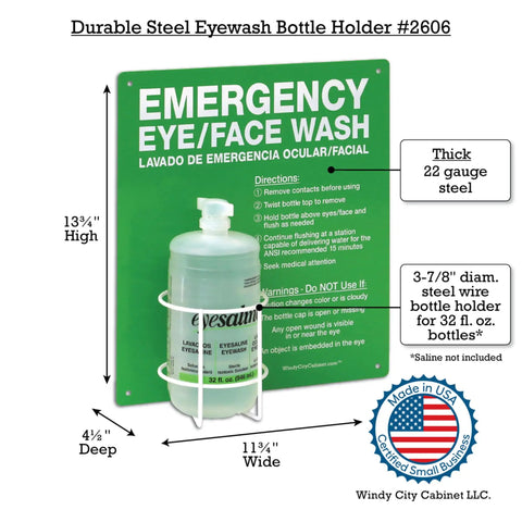 Wall Mounted Emergency Eye Wash Station Built Tough For Quick First Aid OSHA Approved Durable Steel Construction That Fits 32 Oz Bottles Universal Compatibility For Labs Workshops And Industrial Use