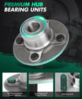 Beefy Wheel Bearing And Hub Assembly Kit For Nissan Sentra NX 200SX Lucino Tsubame 4 Bolt Rear Left Or Right Driver Or Passenger Side Replacement Fits 1991 1993 1995 1998 2000 Models, showing a close-up of the sealed bearing unit with chamfered nut and OEM studs.