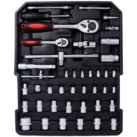 Sockets and ratchets from 969 Piece Home Repair Tool Set Kit With Rolling Toolbox and Four Drawers Includes Pliers Wrenches