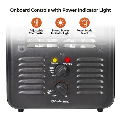 Close-up of controls on Milkhouse Style 1500W Utility Space Heater For Garage And Workshop Portable Electric Heater.