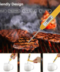 Digital Food Thermometer With Automatic Calibration For High Accuracy Cooking in use on BBQ grill with yellow finish