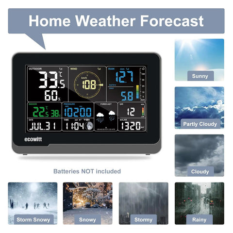 All In One WiFi Weather Station Kit With 7.5 Inch Color LCD Console And 7 In 1 Outdoor Sensor Array, IoT Enabled, 915 MHz display