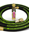 Valve Core Removal Tool For HVAC Pro Grade Kit with braided black and green hose, brass connectors, dual force labeling