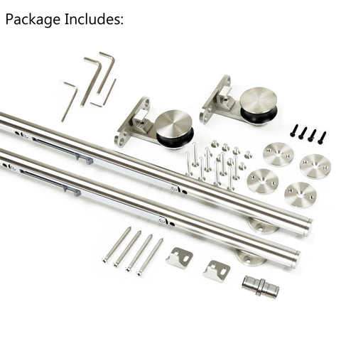 Integrated Soft Close Sliding Barn Door Hardware Kit In Brushed Stainless Steel, Top Mount Track System for Studio Doors, 6.6 Ft Length, Hardware Only
