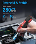 Using Cordless Power Screwdriver Kit With USB Cable And LED Lights for PC assembly, showcasing high torque and 2-in-1 driver features.