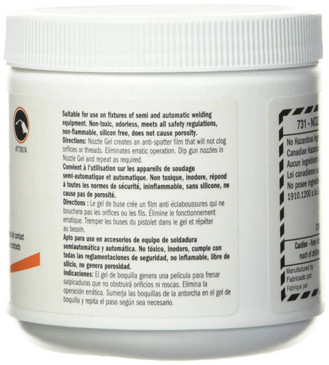 Back label of MIG Nozzle Gel 16oz For Welding Spatter Prevention And Cleaner MIG Welds Reduces Adhesion To Nozzle And Weld Surface