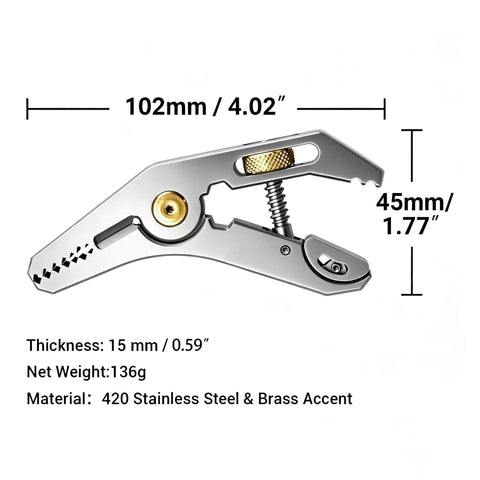 All-In-One Grab-And-Go Pocket Multi-Tool Grip - Stainless Steel EDC Pliers With Adjustable Jaw, Wire Cutter, Hex Wrenches 6-14mm, Bottle Opener, Chomping Zone And Edge Nipping Point For Home Repairs, Camping, And Cycling, 102mm x 45mm