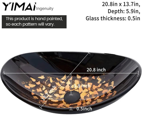 Tempered Glass Vessel Sink For Bathroom Oval Brown Above Counter Basin Dope Sleek Look With Faucet And Pop Up Drain