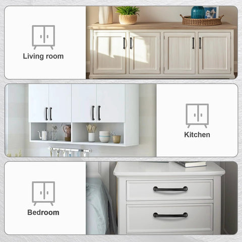 Living room, kitchen, and bedroom cabinets with 5 Inch Hole Centers Black Zinc Alloy Cabinet Handles 10 Pack For Kitchen Drawers