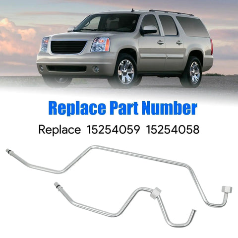 Rack Pinion Transfer Lines Hard Lines Kit Direct Fit For 2008 Through 2014 GMC And Chevrolet Yukon Sierra Tahoe Suburban Avalanche Silverado Cadillac Escalade ESV Includes 15254059 15254058 Plug And Play Ready Heavy Duty Upgrade, silver steel hard lines