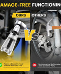 Comparison of 5 In 1 Ball Joint Separator Kit With Pitman Arm Puller And Tie Rod End Tool Set showing damage-free functionality