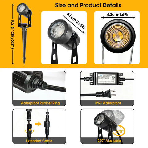Product design and features of Outdoor All-Weather Landscape LED Spotlight Kit For Garden Yard House Lawn Tree And Fence