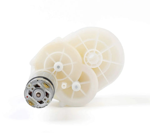 12V Motor and Gearbox Replacement Kit for ride-on toys, showing durable assembly, plug and play fit for John Deere Gator XUV, Polaris RZR 900